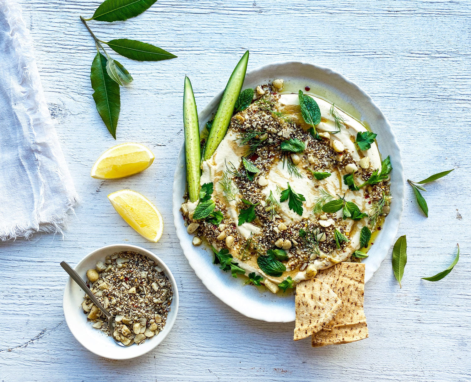 Lemon Myrtle Hummus with Macadamia Dukkah - Tom Walton