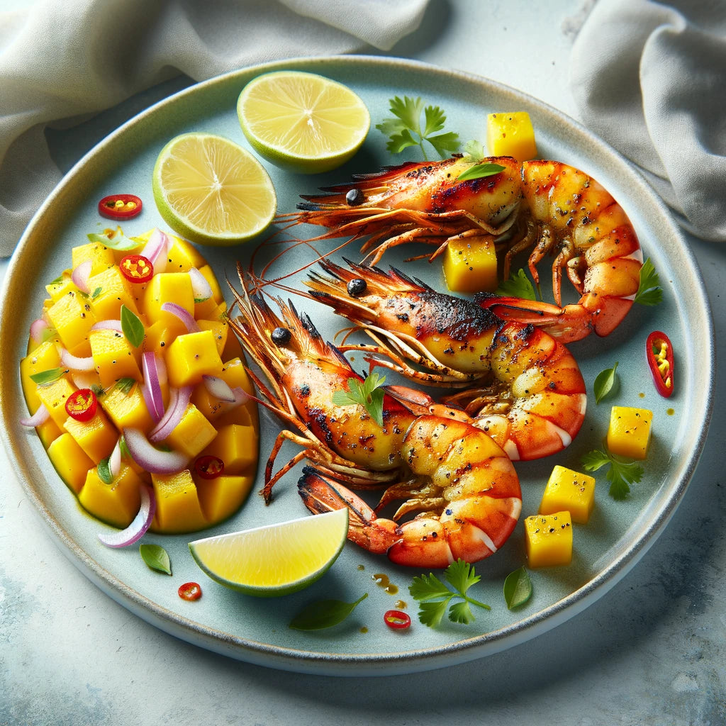 Lemon Myrtle Grilled Prawns with Mango Salsa: A Summer Delight