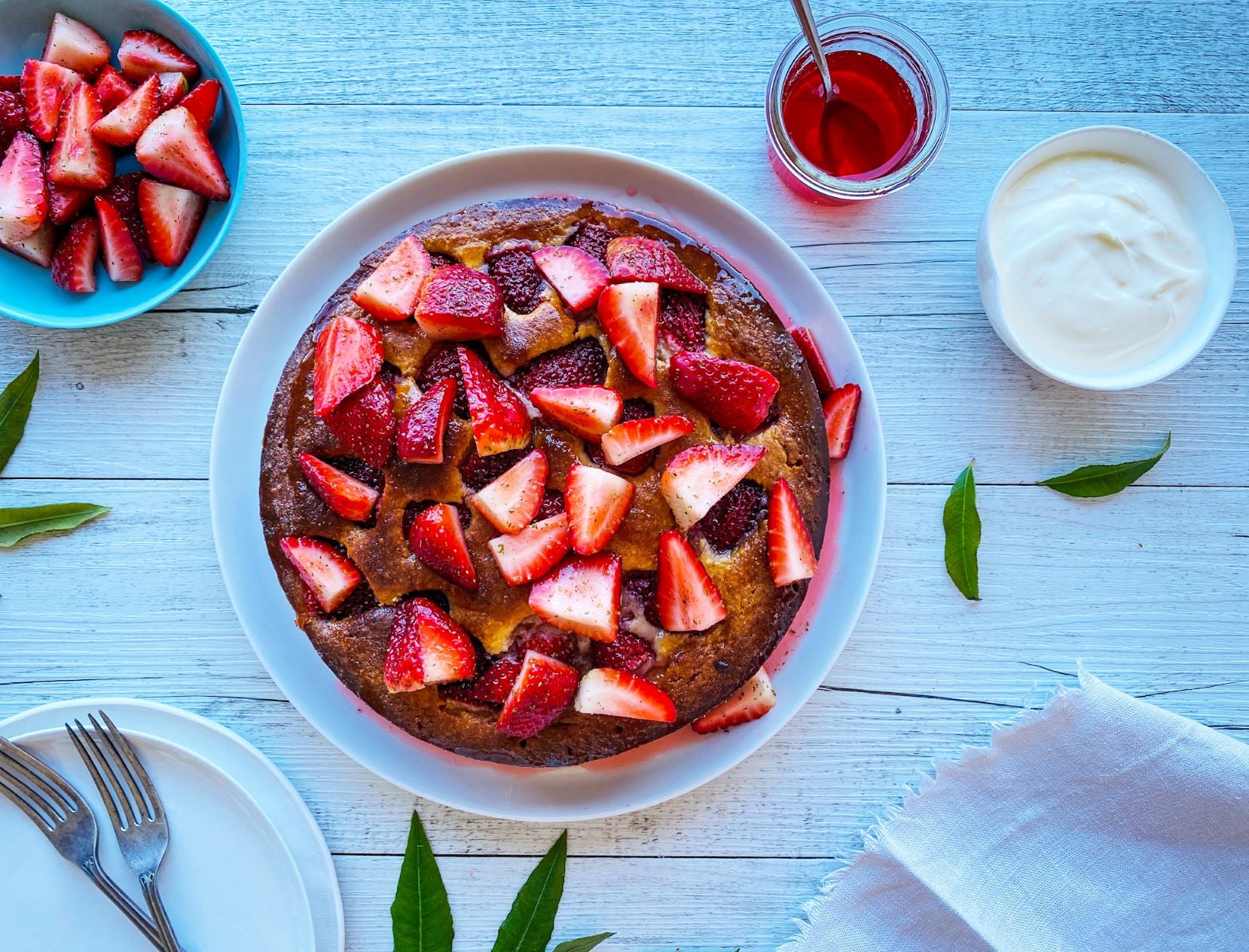 Strawberry, Almond & Lemon Myrtle Syrup Cake - Tom Walton
